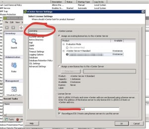 vCenter Licensing Settings