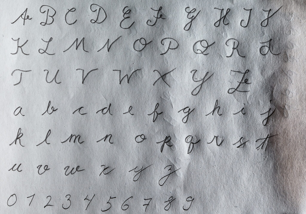 The alphabet written in cursive